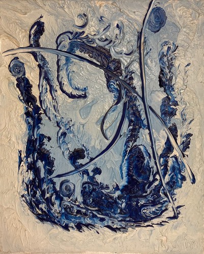 Tableau huile abstrait bleu - tableau,