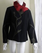 CoVelo Taille M Noir Laine Bouillie Fabulous Rose Floral Veste Art-To-Wear