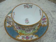 ANTIQUE FINE PORCELAIN COFFEE MUG AND SAUCER BLUE COLOR