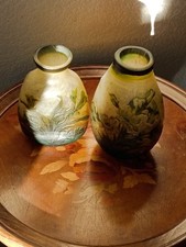 Paire vases pâte de verre signé Décor Floral Art Nouveau 