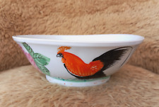 BOL CHINOIS ANCIEN PORCELAINE EMAILLEE DECOR COQ BANANIER CHRYSANTEME 1900 TBE