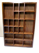 Vintage Wooden Shadow Box Display - 22 Cubbies 16.5x12x1.5 w/hooks for hanging