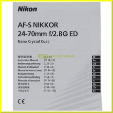 Original Manual for Nikon AF-S Nikkor 24/70mm f2.8 Italian English G F S J