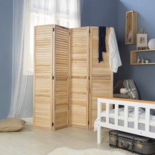 Paravent Bois Naturel 4 Panneaux Cloison Séparateur de Pièce Pliable Homestyle4u