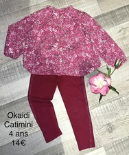 Catimini Okaidi 4 Ans Fille : Blouse Et Pantalon Rose Molleton Mi Saison En TBE
