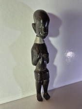 Petite Statuette Africaine Femme Girafe En Bois Collier-Spirale En Metal 