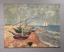 Barques aux Saintes-Maries, Huile sur panneau d'après Vincent Van Gogh, Tableau
