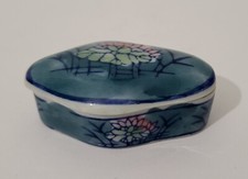 Vintage Porcelain Oval Jewelry Box with Floral Patterns 