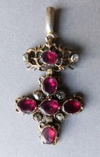 Croix argent massif + grenat  et strass bijou 19e siècle  silver cross  garnet