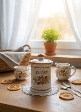 Vintage Ceramic SUGAR Jar, Retro Sugar Bowl, Rustic Kitchen Decor