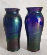 2 iridescent vases blue purple dlg loetz. Wilhelm Kralik Sohn. bohemian art nouveau