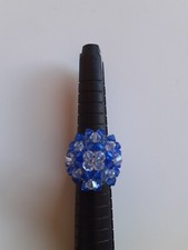 Belle bague fleur bleu perles Swarovski taille 49