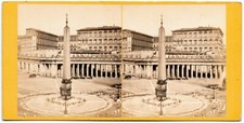 Stereo Photo Rome Vatican Apostolic Palace and St. Peter's Column circa 1865