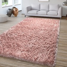 Tapis Salon Poils Longs Shaggy Doux Et Moderne Pastel Uni Rose