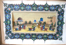 MINIATURE PERSE MOGHOL CHEVAUX INDE JEU DE POLO  CADRE MARQUETERIE MUGHAL MOGHUL