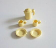 PLAYMOBIL (1464) DISHES - Lot of 2 Cups, Plates & Light Yellow Coffee Maker