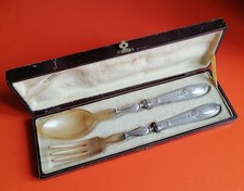 ANTIQUE MINERVA HALLMARK SILVER SALAD CUTLERY 1ST TITLE WITH BOX