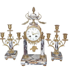 Antique Louis XVI Style Marble Portico Clock Old Clock Bronze Marble