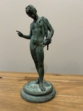 Antique 19th Century Grand Tour Bronze Sculpture Of Narcissus, Naples Italy