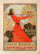 REPRO AFFICHE ANCIENNE BRASSERIE CHAMPIGNEULLES NANCY BIERE LUXE BOISSON BEER