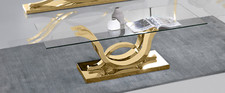 Design Table Basse Inox Trempé Verre Table Or Table de Salon 130x70cm