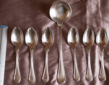 CHRISTOFLE Louche + 6 cuillères à soupe métal argenté à filets contour