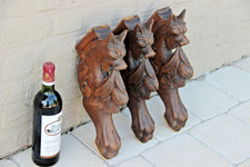 Set 3 Antique wood carved dragon figurines hunt table legs gothic 