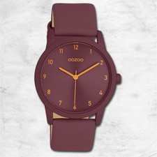 Oozoo Montre Bracelet pour Femmes Analogue en Cuir Mauve Bordeaux Rouge