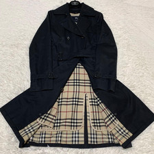 Burberry London Trench Coat Nova Check Lined Belted Cotton Black size 38 JAPAN