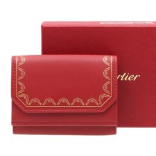 Cartier Guirlande de Leather Trifold Mini Compact Wallet Red Unused K2187