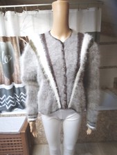 Magnifique pull / cardigan angora Gris tricoté main ANNY BLATT  taille 44  