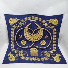 NO TARIFF Hermes scarf Carre 90   Navy Blue Silk100% 4152667