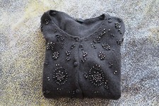 LUISA SPAGNOLI Cardigan Gris titane & Perles Laine vierge & Angora taille 44 IT