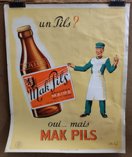 Affiche originale ancienne Bière Mak Pils Brasserie Maire /RS327