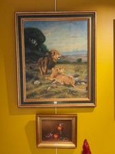 Huile sur toile lions dans la