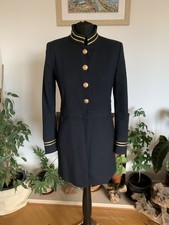 Zara Navy Blue Military Style Blazer Coat Jacket Gold Buttons Gold Trim - Size M