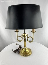 Vintage Brass Bouillotte Table Lamp 19" French Horn 2 Arms
