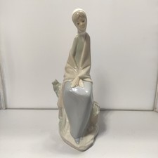 Vintage Nao by Lladro Woman Figurine Sitting on Tree Stump w/ Basket Glossy