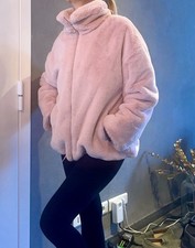 Manteau bomber veste en fausse  fourrure rose poudré T M doubler poches
