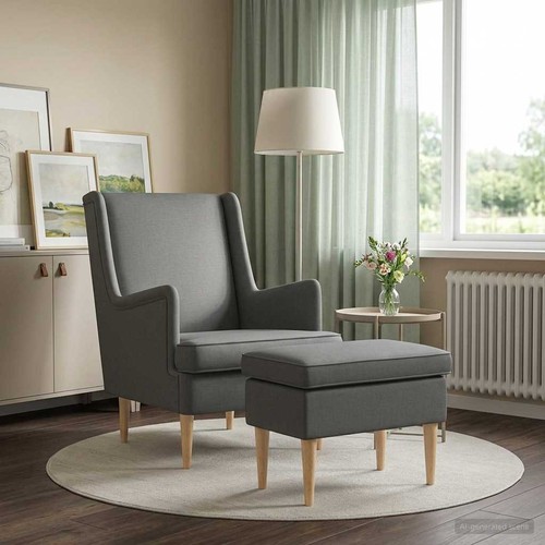 Fauteuil avec pouf tissu - pouf,