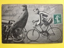 Old postcard CYCLING on motorcycle track autographs of COLLINS STAYER trained by MOREAU