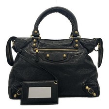 Auth BALENCIAGA The Giant Velo 282010 Black Leather Handbag