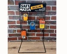 ANCIEN PRESENTOIR PUBLICITAIRE SAFT MAZDA PILES POUR LAMPES TORCHE VINTAGE METAL