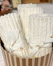 Vintage Off-White Cotton Chenille Bedspread piece 18x42"