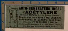 AUTO GENERATEUR IDEAL ACETYLENE publicité ancienne 1898 advert