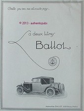 ADVERTISEMENT AUTOMOBILE BALLOT LA 2 LITRE ART DECO CAR FROM 1926 FRENCH AD CAR