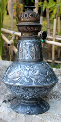 Antique pewter kerosene lamp - antique,