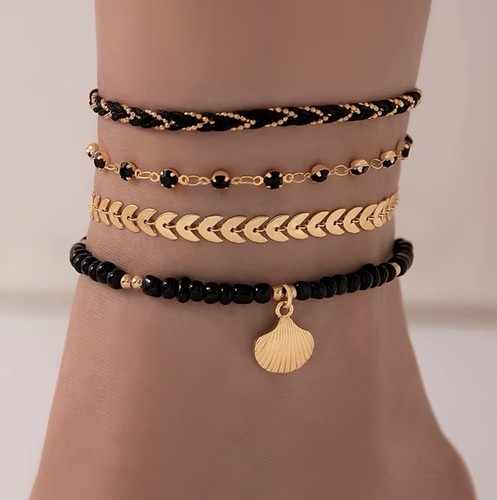 Lot bracelets noir - bracelets, doré