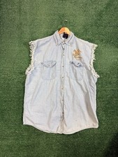 BIKER WEAR USA Sleeveless Button Up Shirt Mens 2XL Frayed Moto Street Vibrations