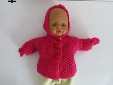 vetement pour poupée ancienne , moderne 30 cm - manteau rose fantaisie +moufles